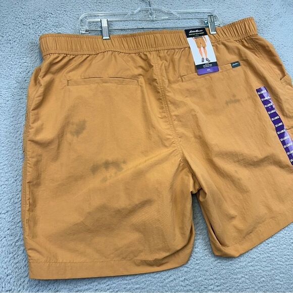 Eddie Bauer Rip Stop Tech Shorts Mens Beige Cargo Elastic Waist Hiking Outdoor - Picture 5 of 16